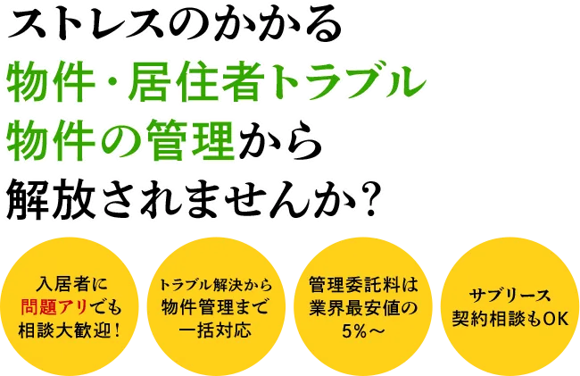 ストレスのかかる物件・居住者トラブル物件の管理から解放されませんか？